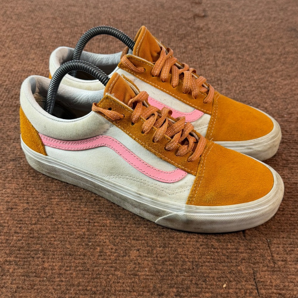 Vans Old Skool Mustard Yellow Pink White Suede Canvas Sneakers Mens 8 Womens 9.5